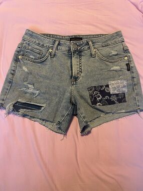 Silver Jeans Boyfriend Shorts with Bandana Patch